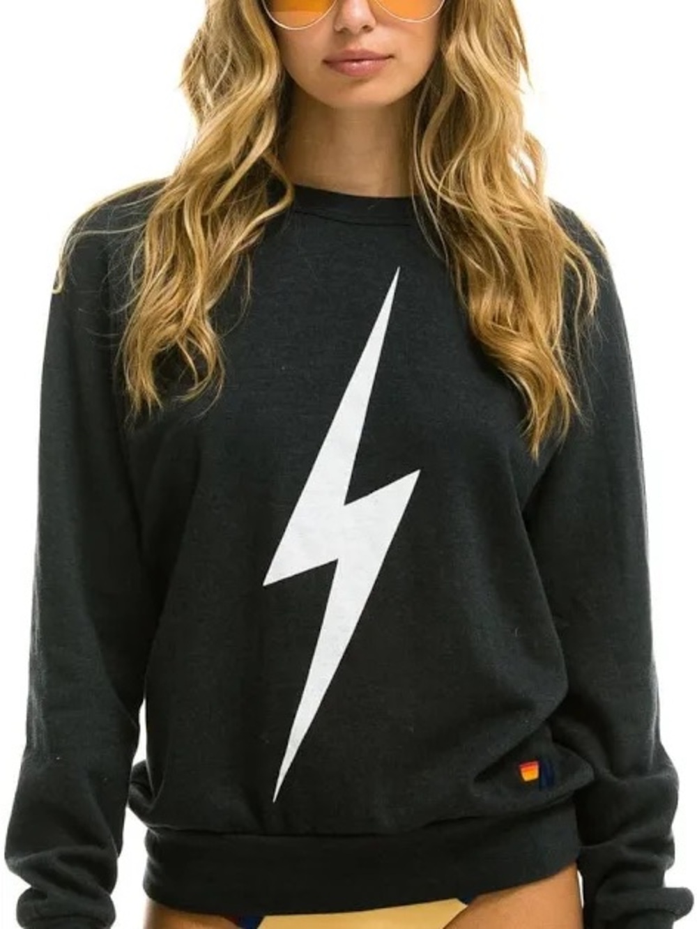 Aviator Nation Relaxed Bolt Crew Sweatshirt in Dark Gray & White Size Medium NEW